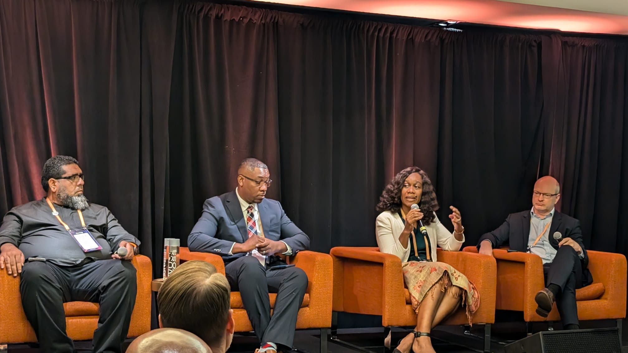 Judith Ephraim, Programme Director, Sustainable Energy, OECS Commission (third from left), makes at point while from left, Dr Mohammed Nagdee, Executive Director of the Caribbean Centre for Renewable Energy and Energy Efficiency (CCREEE); Kurt Inglis, Head of Energy and Public Utilities in the Department of Infrastructure, Ports and Transport, Saint Lucia, and panel moderator Jari Vayrynen, World Bank Senior Energy Specialist at the World Bank listen on at a discussion on regional pooled procurement at CREF 2025 Judith Ephraim, Programme Director, Sustainable Energy, OECS Commission (third from left), makes at point while from left, Dr Mohammed Nagdee, Executive Director of the Caribbean Centre for Renewable Energy and Energy Efficiency (CCREEE); Kurt Inglis, Head of Energy and Public Utilities in the Department of Infrastructure, Ports and Transport, Saint Lucia, and panel moderator Jari Vayrynen, World Bank Senior Energy Specialist at the World Bank listen on at a discussion on regional pooled procurement at CREF 2025