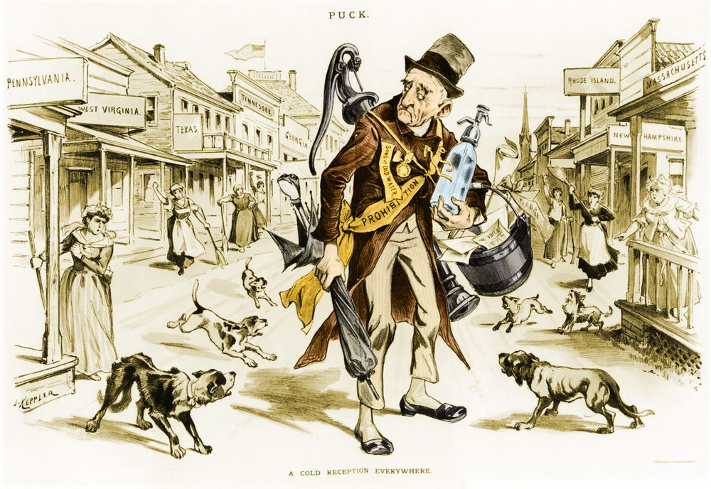 Political cartoon showing Old Man Prohibition receiving "a cold reception everywhere." AKG5441834 © akg-images / Science Source