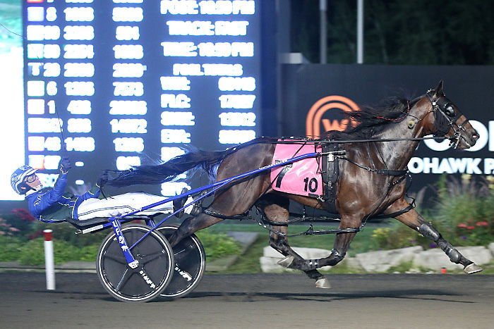 Allywag Hanover, pictured winning the 2021 Canadian Pacing Derby, is one of 11 horses entered in this year's edition. (New Image Media)