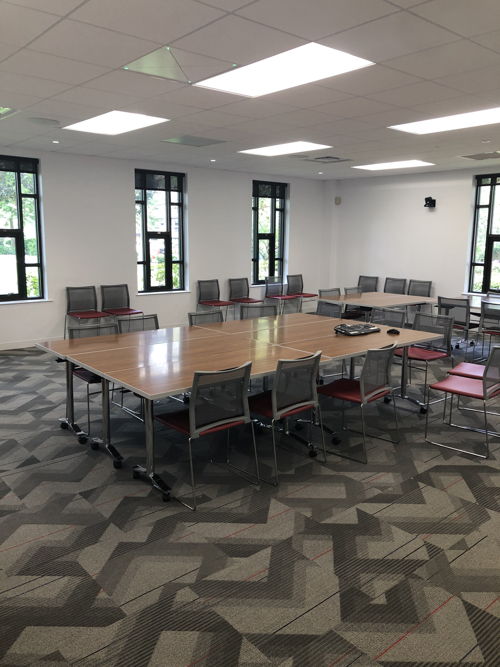 In St. John’s University’s Inclusivity Resource Center, a Sennheiser TeamConnect Ceiling provides intelligible audio for a wide range of communication needs.  (Image courtesy of St. John’s University)