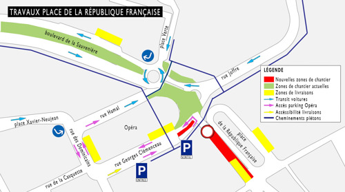 Tram de Liège : Travaux de voirie place de la République Française