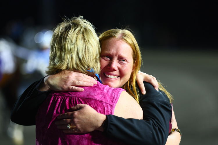 Connections of Sylvia Hanover celebrating Fan Hanover Final win on June 17, 2023 at Woodbine Mohawk Park (New Image Media)