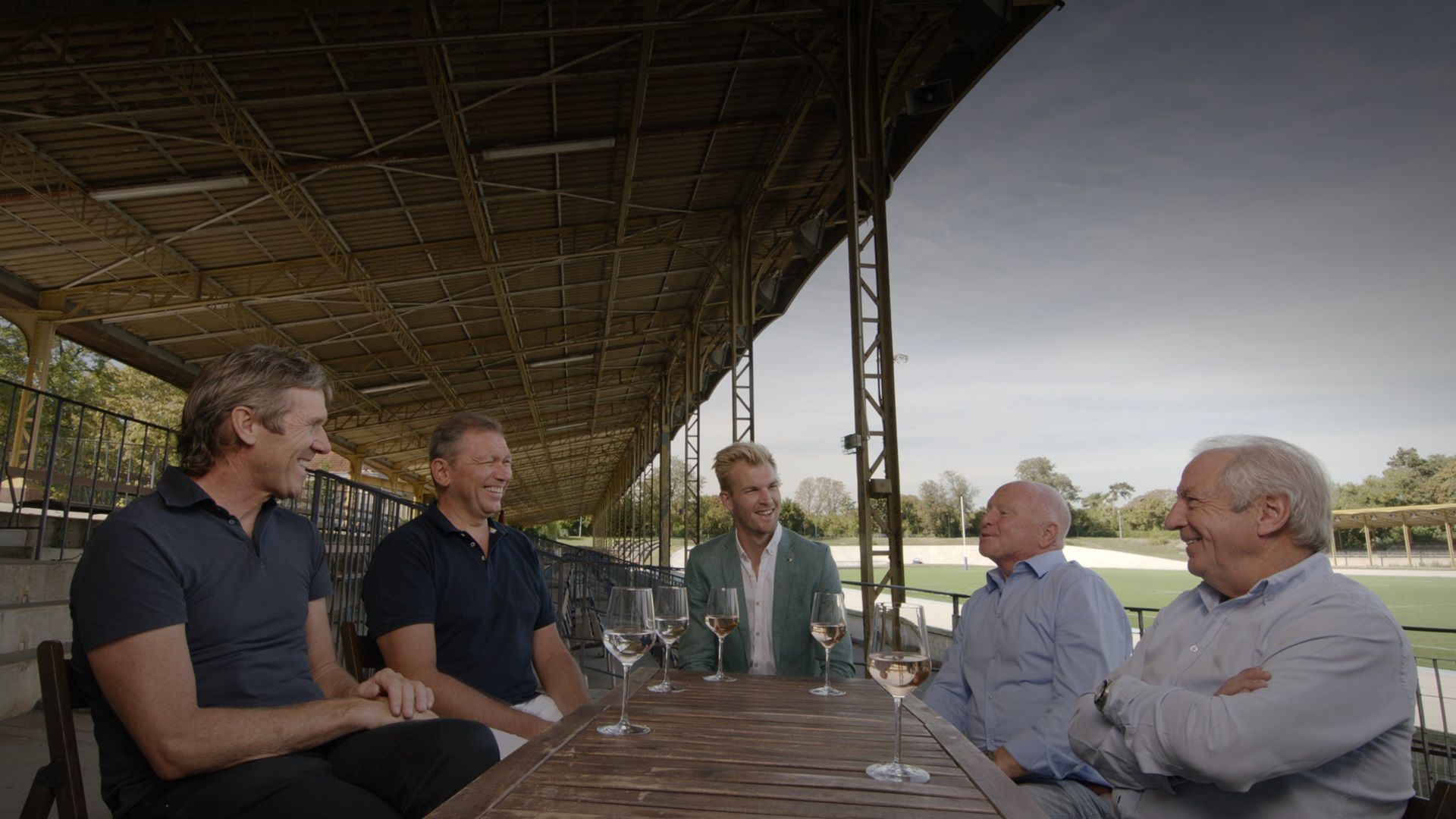 Ruben Van Gucht in La Cipale met Dirk Demol, Johan Bruyneel, Rudi Pevenage en José De Cauwer