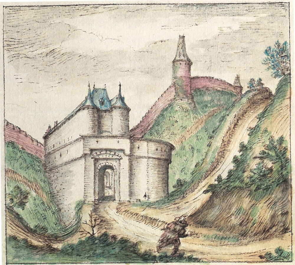 17de-eeuwse prent van de Wijngaardpoort aan veldzijde (c)KBR