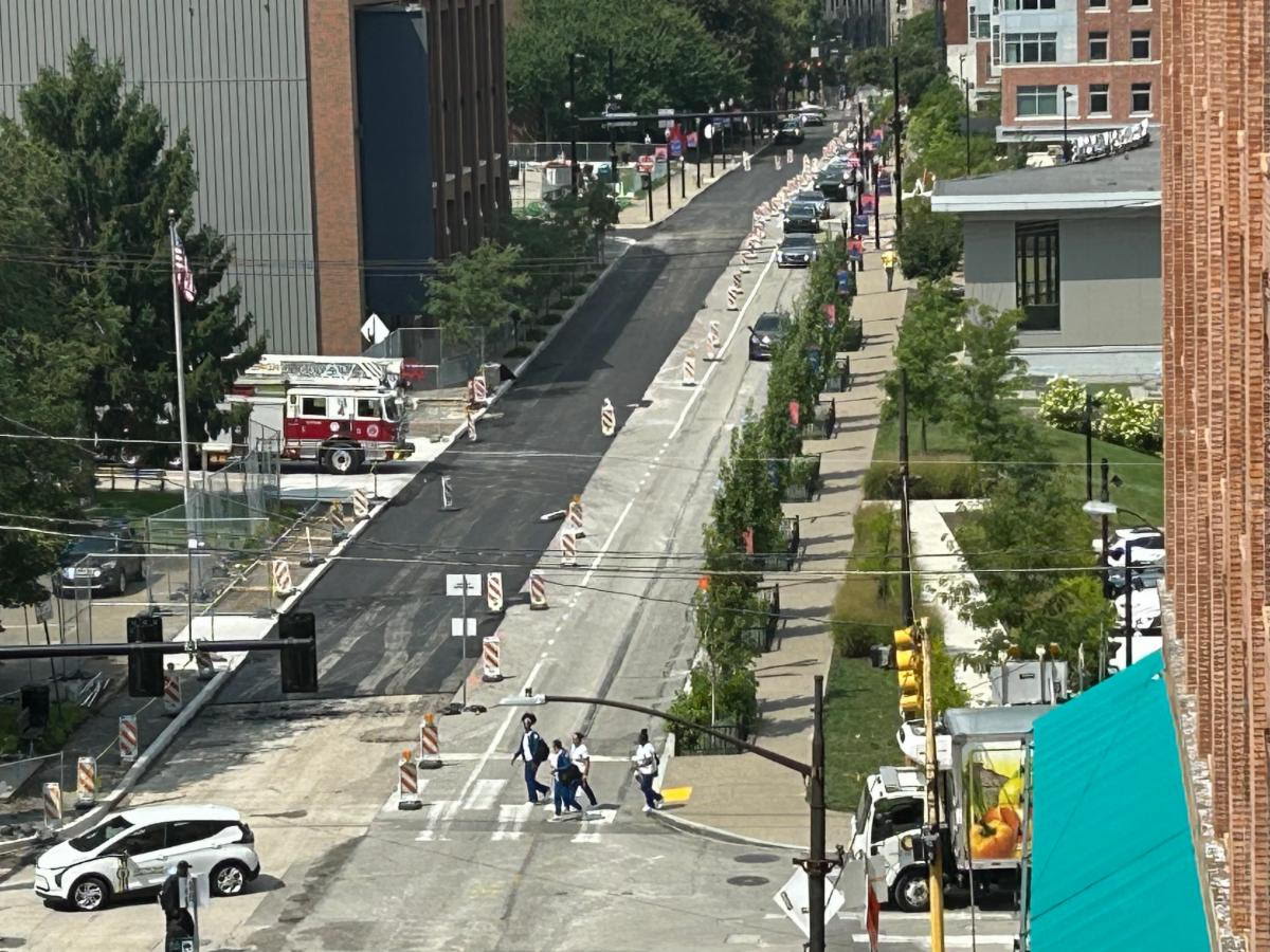 The recently paved south and center lanes on Forbes Avenue in Uptown The recently paved south and center lanes on Forbes Avenue in Uptown