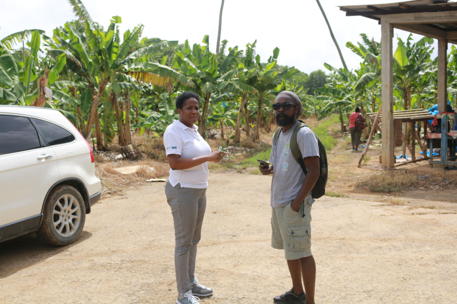 Representatives from the Environmental Sustainability Cluster of the OECS Commission and the Forestry Department of the Government of Saint Lucia discuss the plan of action for the day.
