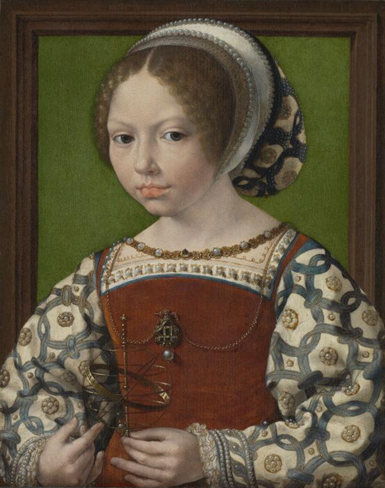 In search of Utopia: Jan Gossaert, Portret van een jonge Deense prinses met armillarium (Dorothea van Denemarken?), ca. 1530, (c) The National Gallery Londen.