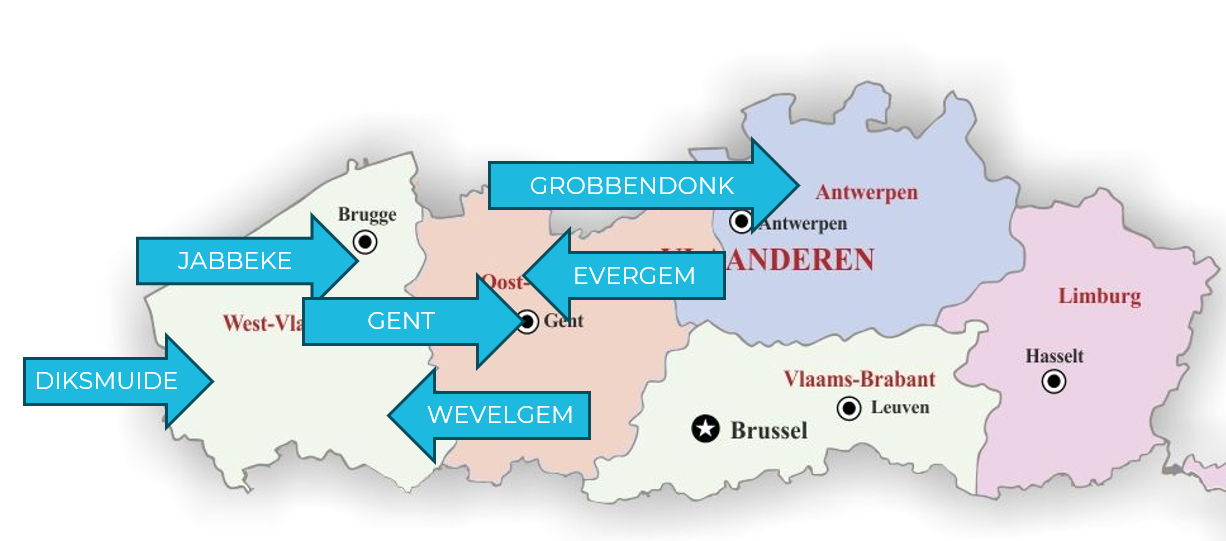Possible locations for a future Remote Digital Tower Centre in Flanders.
