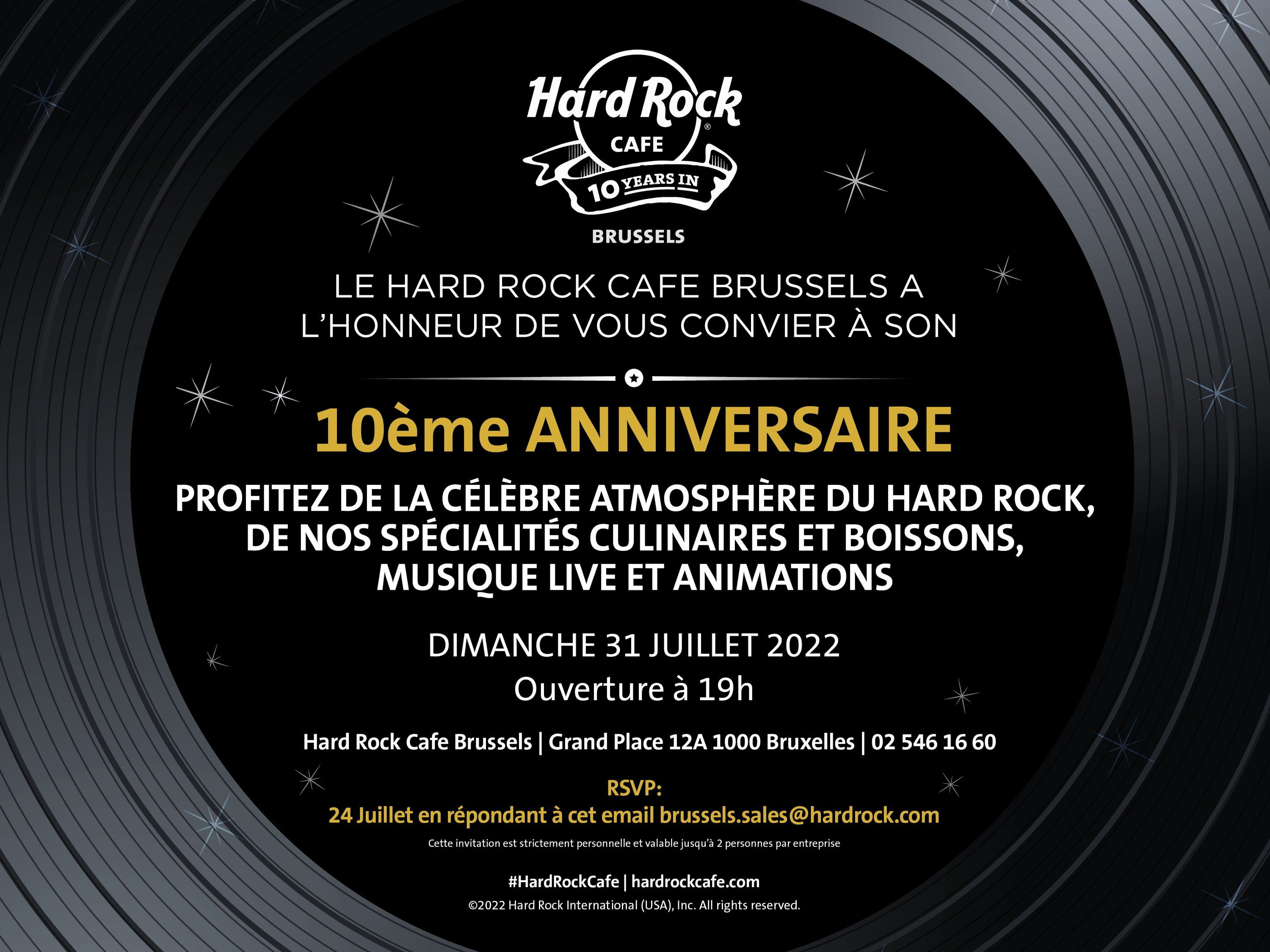 Invitation à la presse : Le Hard Rock Cafe Brussels fête son 10ème anniversaire
