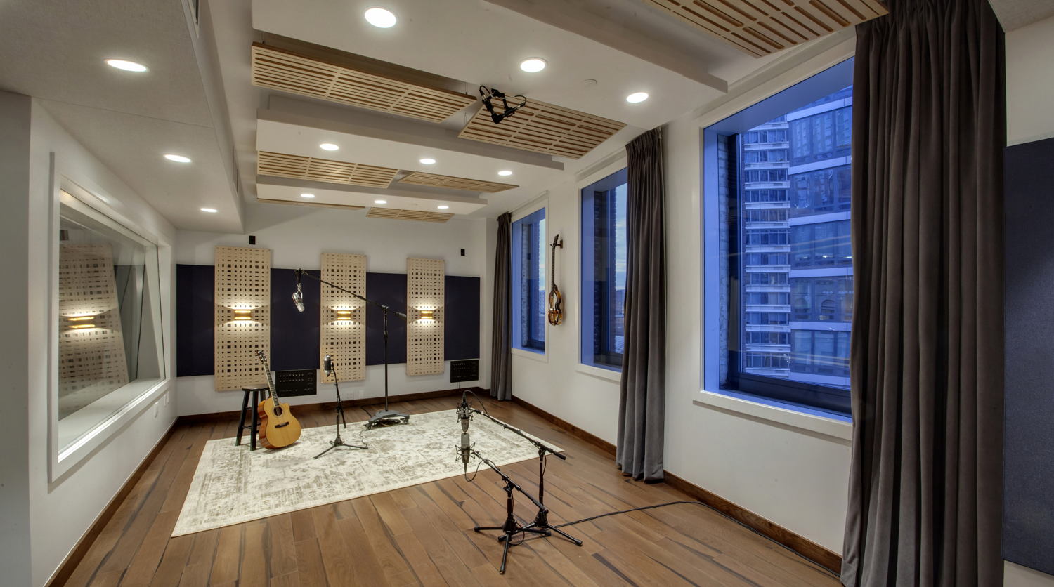 Gimlet Media WSDG-designed Studio A 375 sq. ft. Live Room ©Cheryl Fleming Photography