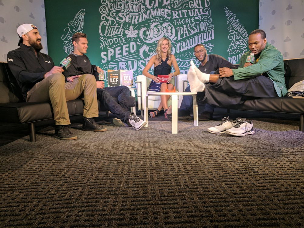 #MarksCFLWeek Live with [L->R] Brad Sinopoli, Greg Ellingson, Brodie Lawson, Adarius Bowman, and Odell Willis. Photo credit: CFL