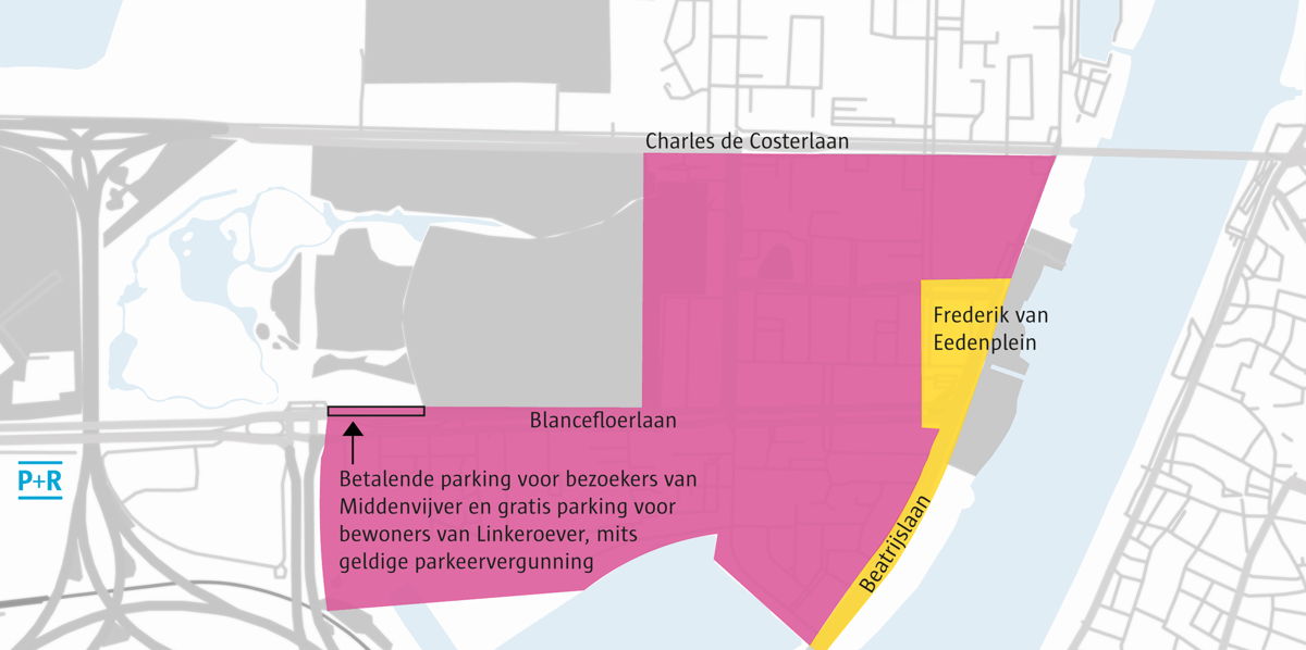 De nieuwe roze en gele parkeertariefzones