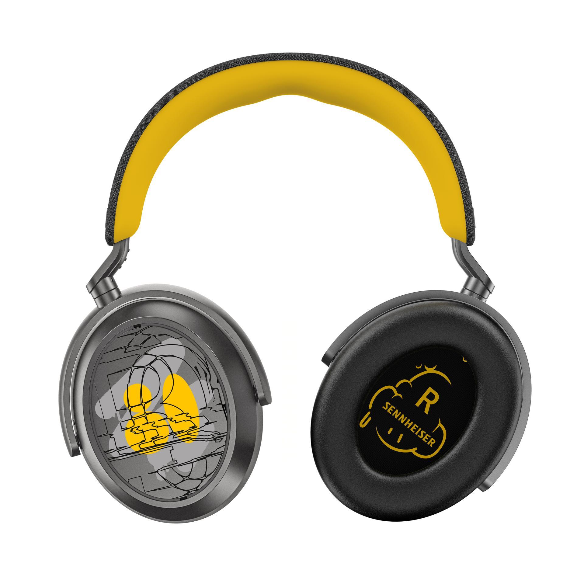 The headphone features a tribute to the iconic HD 414 with yellow accents, brought to life by Truluv's signature style The headphone features a tribute to the iconic HD 414 with yellow accents, brought to life by Truluv's signature style
