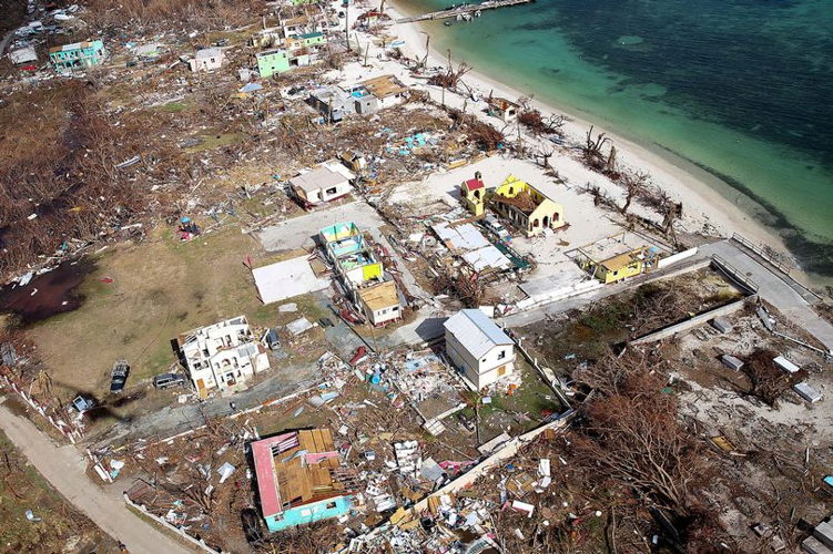 Aerial view of destruction in the British Virgin Islands following Hurricane Irma.