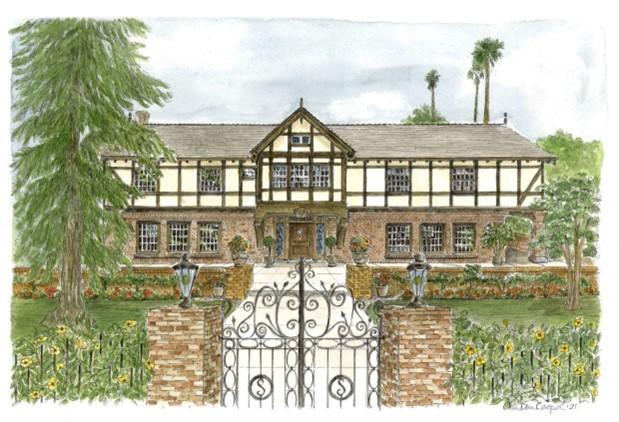 Illustration by Showcase House color house portrait by Lynn Van Dam Cooper