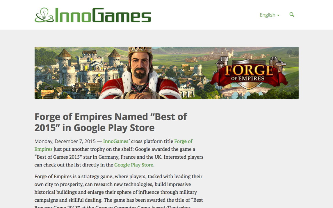 Forge of Empires Named “Best of 2015” in Google Play Store
