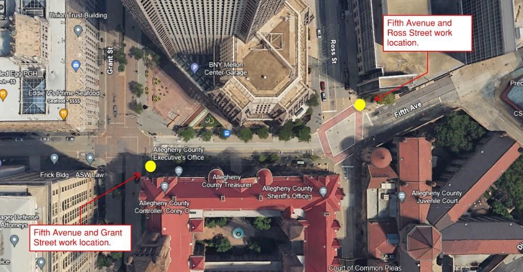 Traffic signal work locations at Fifth and Ross and Fifth and Grant