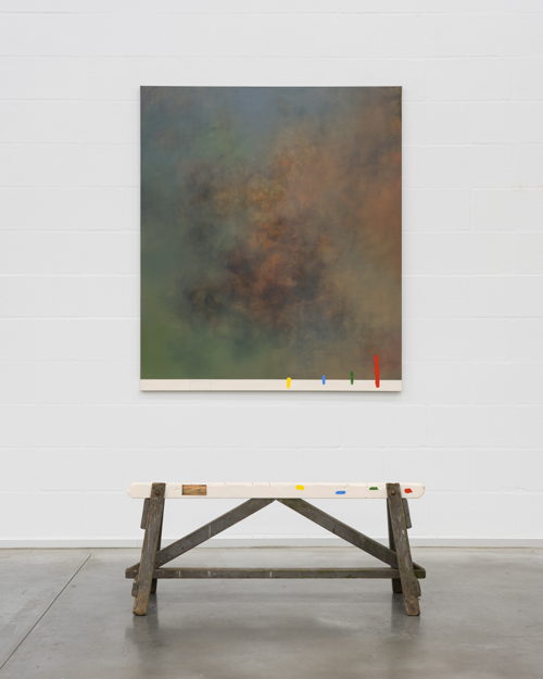 'Seasons Change' (oil and coloured pencil on linen, 140x120cm & oil on wood, 110x44x40cm, 2023)