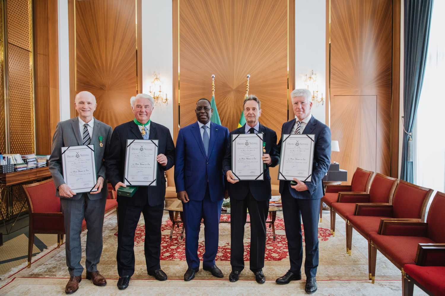 The Order of the Lion was bestowed on key Mercy Ships leaders by President of Senegal, Macky Sall.