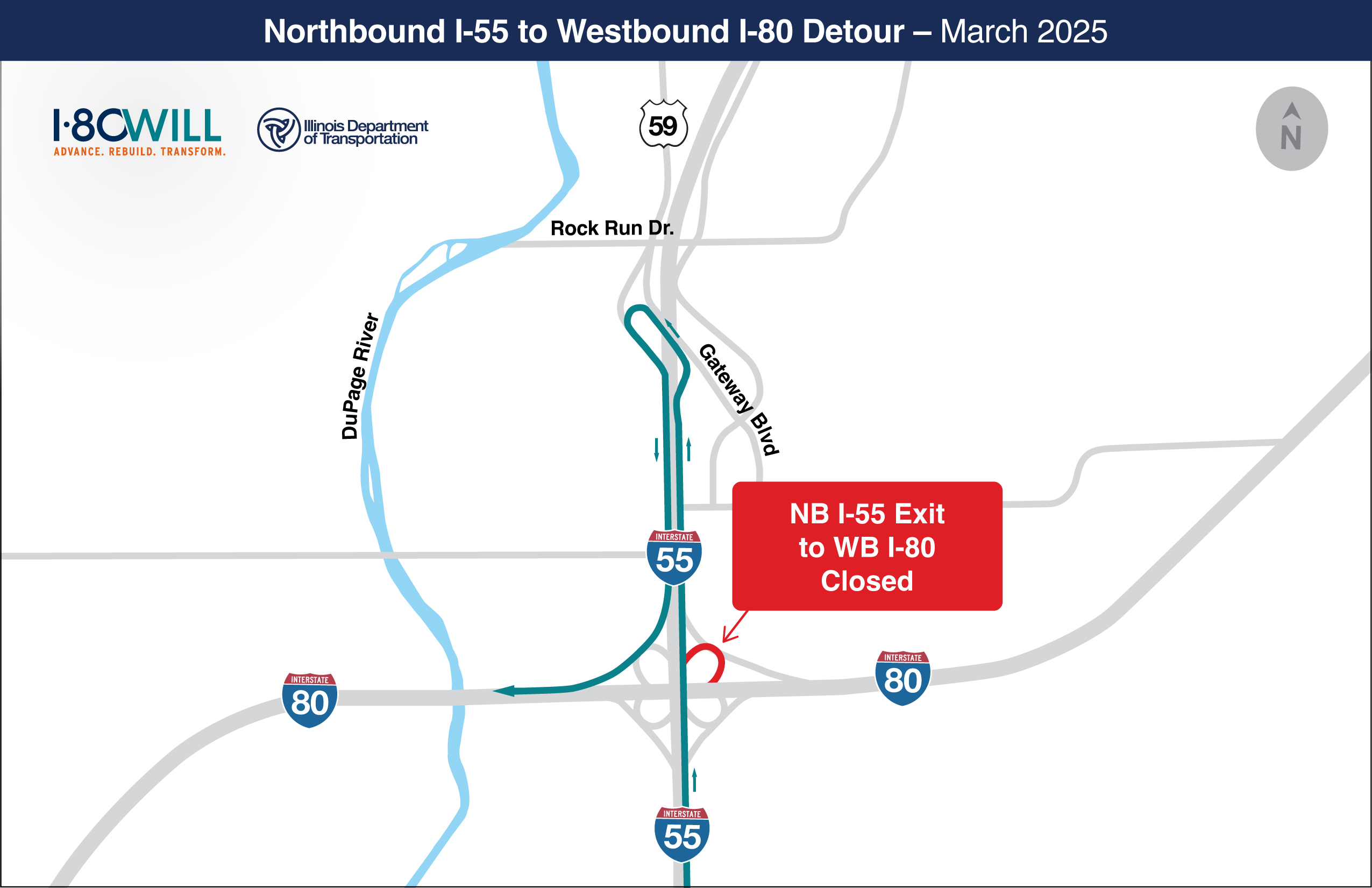 NB I-55 to WB I-80 ramp detour NB I-55 to WB I-80 ramp detour