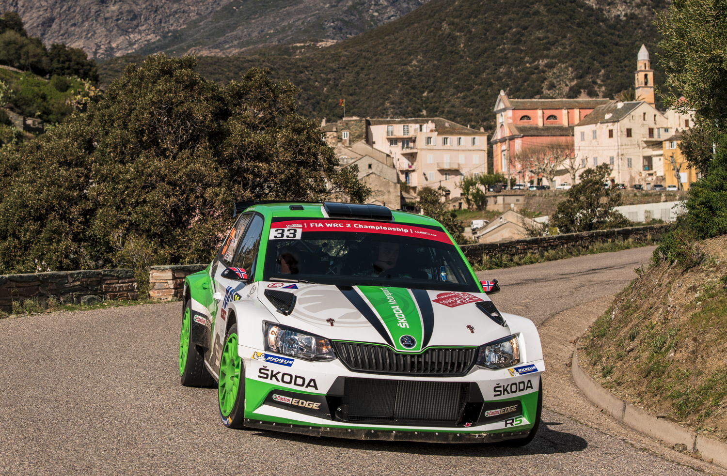 After leg two of the Rally France/Tour de Corse 2018, Ole Christian Veiby and Stig Rune Skjaermœn (NOR/NOR) are third in the provisional standings of the WRC 2 category