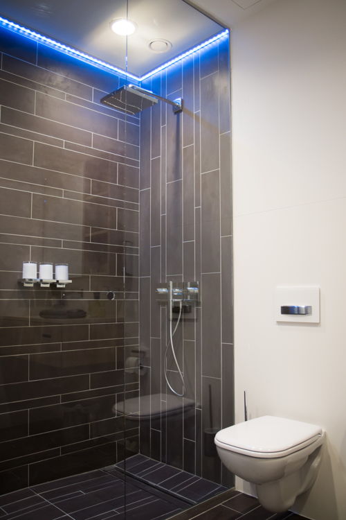 Showers with LED lighting and mood music 