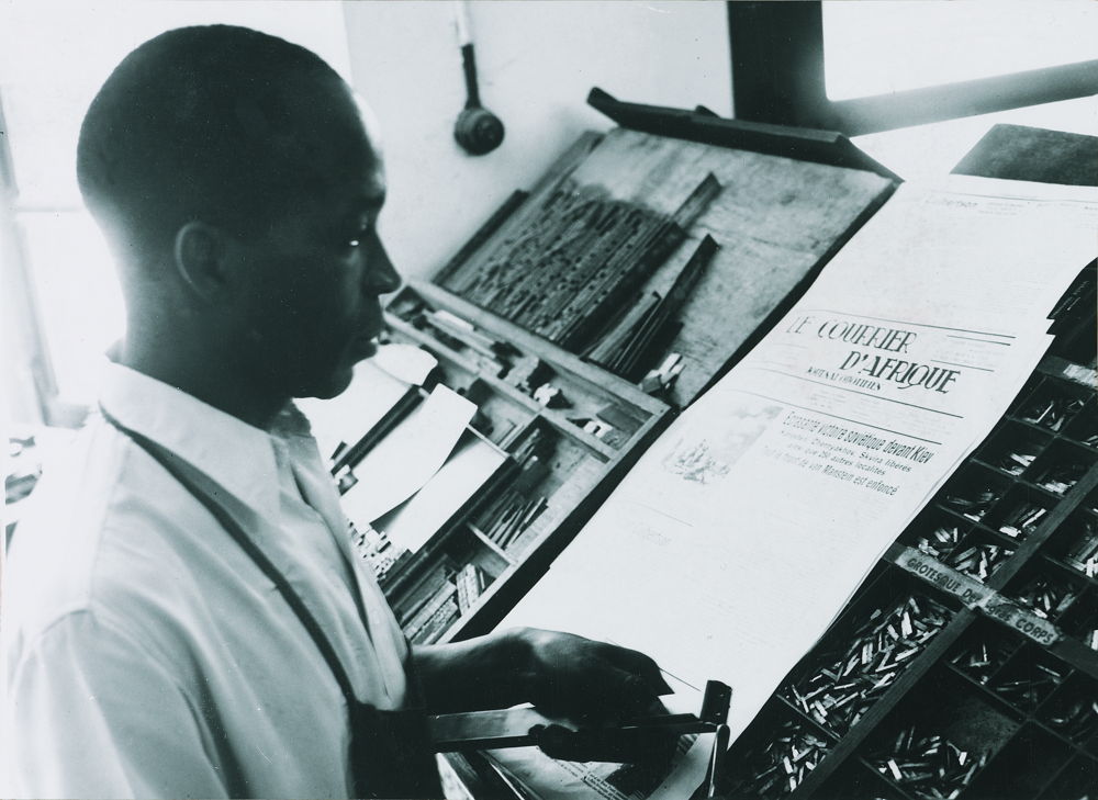 Typesetter at work for Le Courrier d’Afrique, 1956 Royal Museum for Central Africa, Tervuren Photo: J. Costa (Inforcongo) 