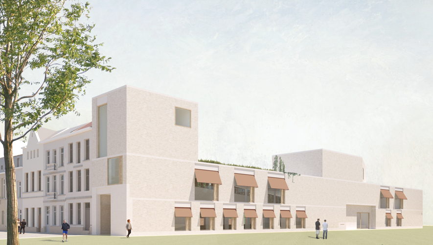 Nieuwbouw beeld 1. De groene strook geeft aan waar het toekomstige buurtpark komt. © Nauta Bedaux