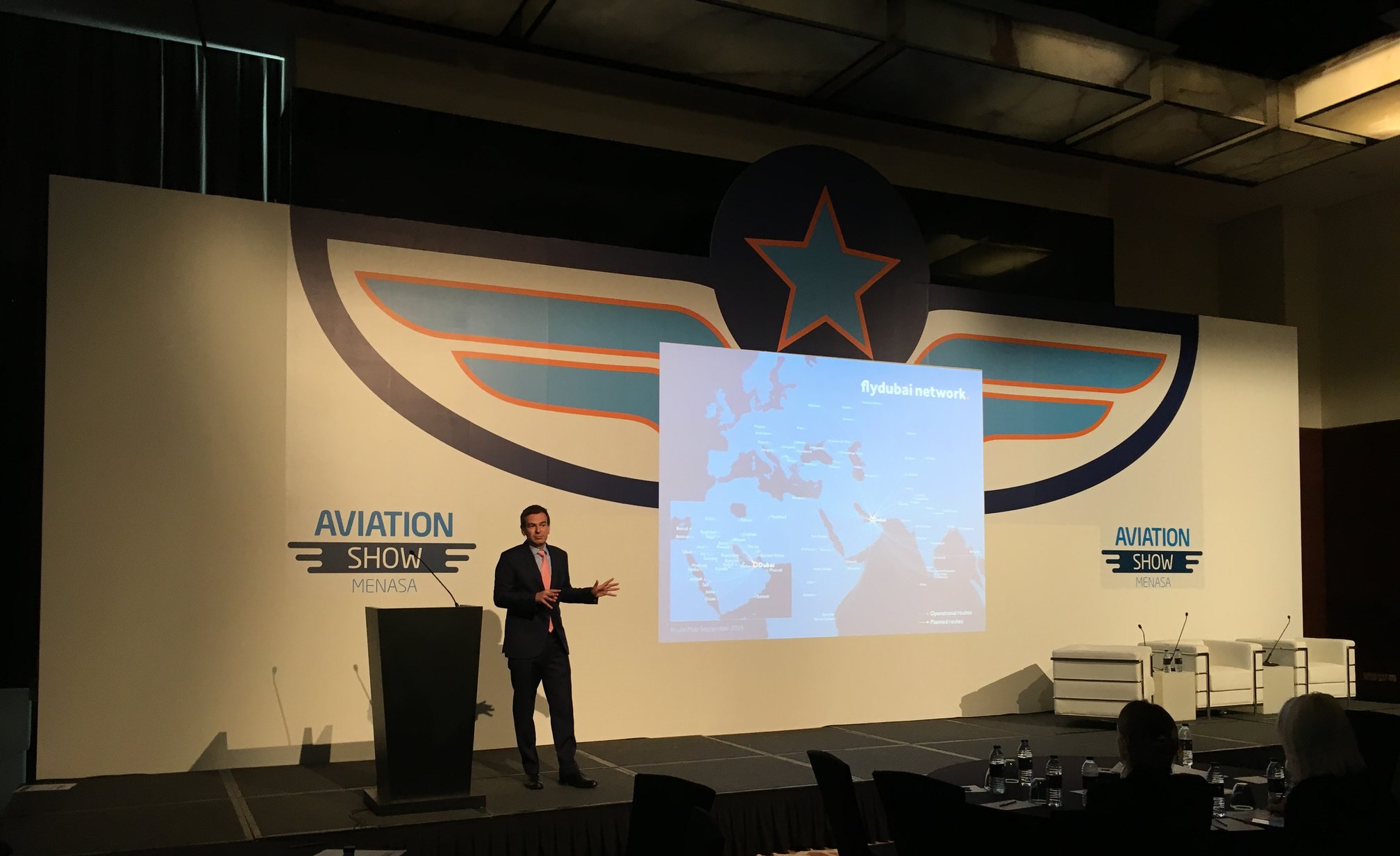 Daniel Kerrison, Vice President Inflight Product at flydubai, speaks at