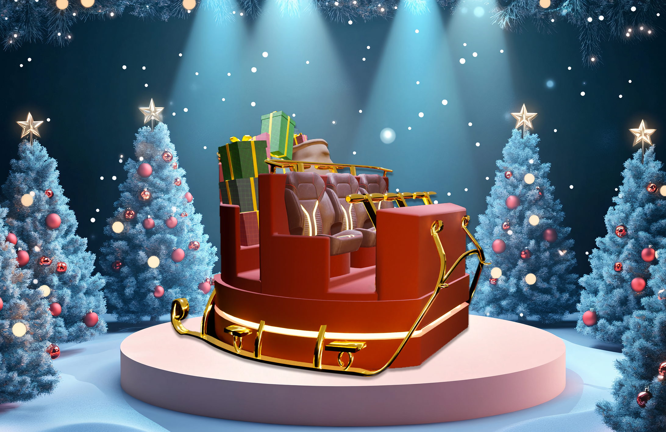 Santa Klaus dashes through the snow with new trackless sleigh  