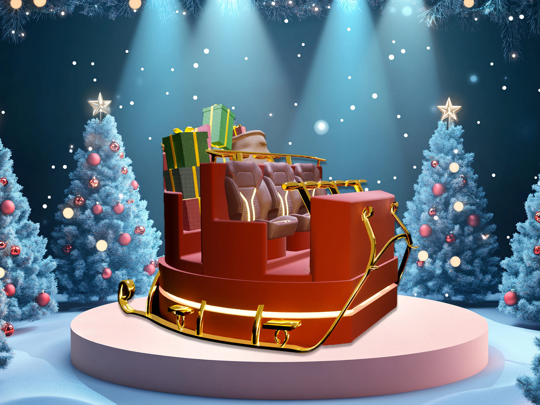 Santa Klaus dashes through the snow with new trackless sleigh  