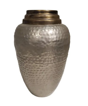 Hand Hammered Brass and Satin Nickel MCM Vase