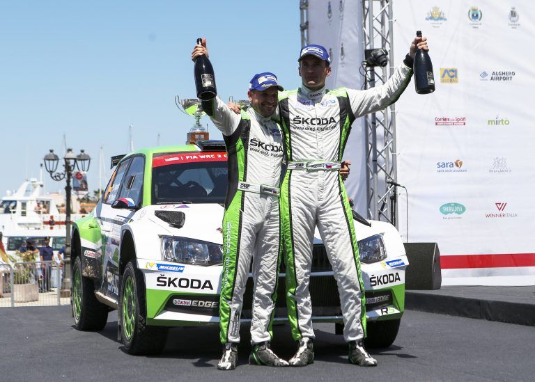 Jan Kopecký/Pavel Dresler (ŠKODA FABIA R5) set 13 fastest times in WRC 2 at Rally Italia Sardegna.