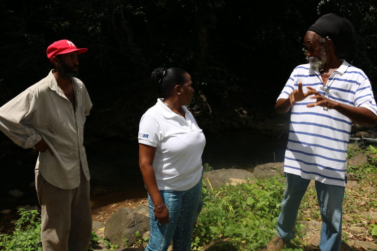 Community Members update Mrs. Josette Edwards-Charlemange, Programme Officer, OECS Social & Sustainable Development Division, on the progress of the project.