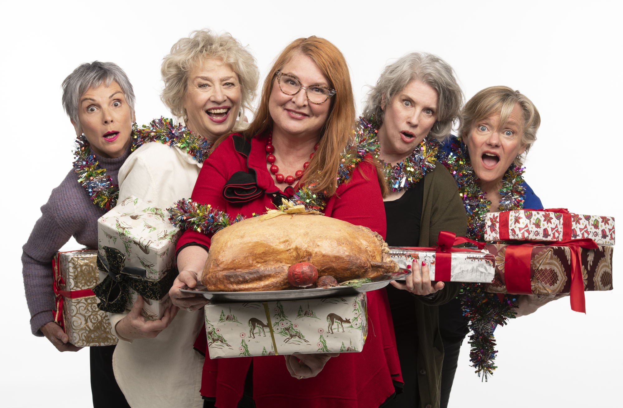  Jill Daum, Barbara Pollard, Deborah Williams, Alison Kelly and   Robin Nichol in Mom’s the Word: Talking Turkey / Photo by David Cooper