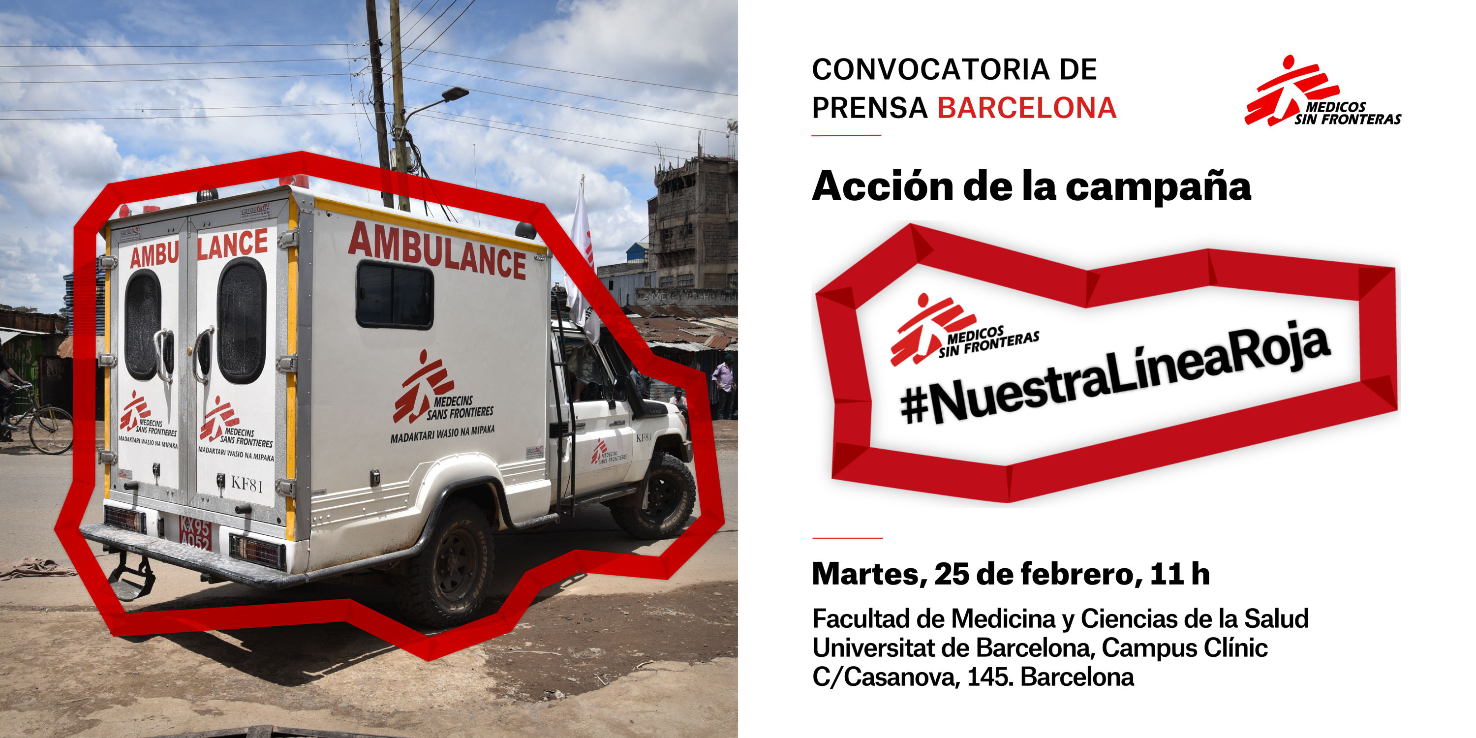CONVOCATORIA DE PRENSA. OPORTUNIDAD GRÁFICA: Una ambulancia para alertar sobre los ataques a población civil e infraestructuras sanitarias