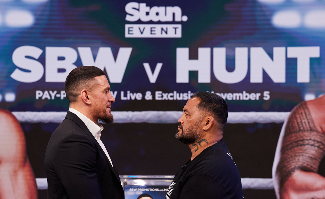 SBW & MARK HUNT COME FACE-TO-FACE IN PRESS CONFERENCE TODAY IN SYDNEY