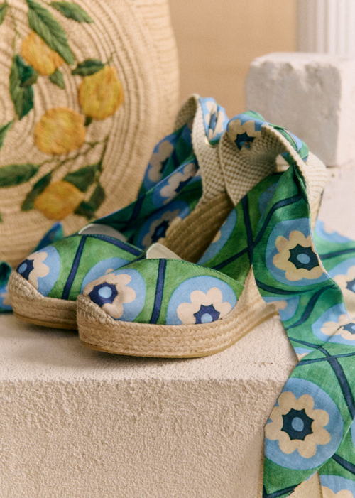 Sézane - Espadrilles HIGH TANIA Textile vert Fleurs - 110€