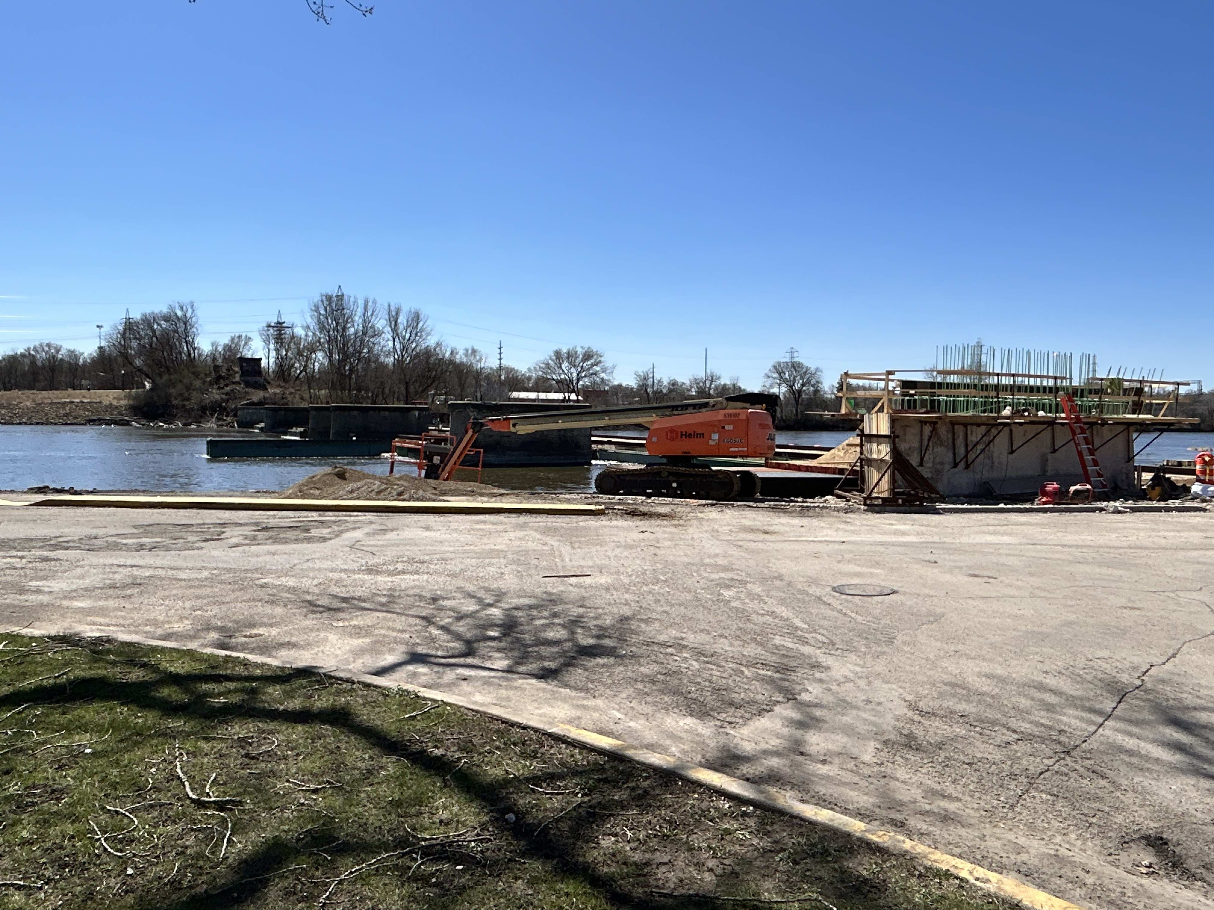 Rock River pedestrian bridge under construction.
