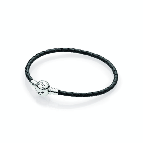 Black Braided Leather Charm Bracelet