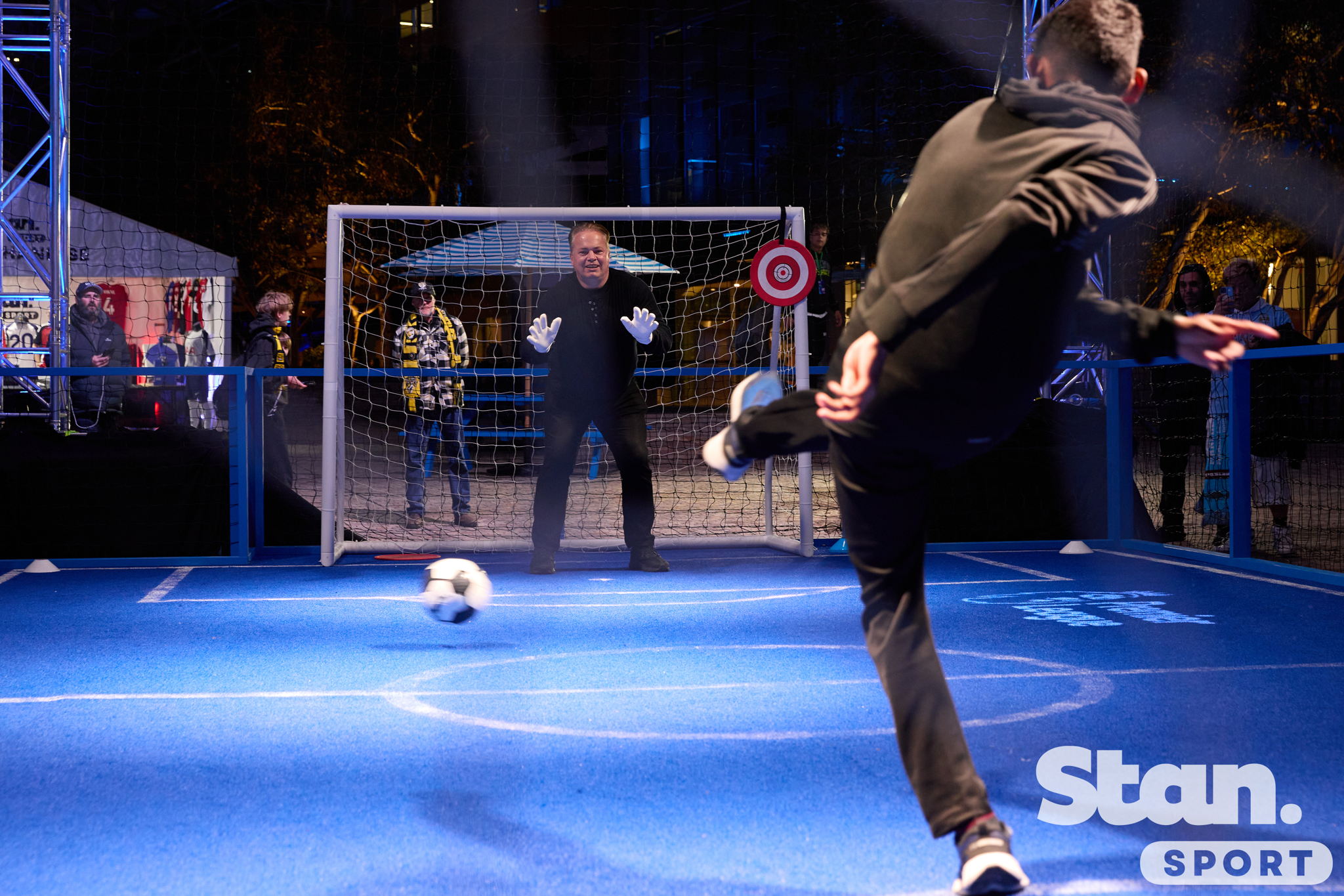 Back in goal: Mark Bosnich entertains fans