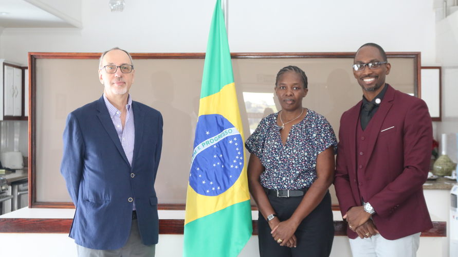 Brazilian Ambassador H.E. Mr. Anuar Nahes, Head of the OECS Pool Procurement Services Roselyne Opel, and Senior Technical Specialist at the OECS Pharmaceutical Procurement Service Mr. Abraham S. Weekes.