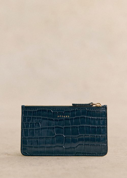 Sézane -Porte-cartes GRAND ALFRED Denim croco - 60€