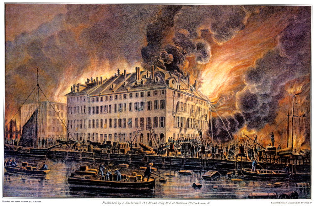 9-10 November 1872 - 150 years ago, the Great Boston Fire raged for 12 hours, destroying 776 buildings and much of the financial district. The damage was valued at $73.5 million USD, which in today's money would be around $1.453 billion USD. ​ (Great Fire of Boston by H.J. Bufford - City on Fire - Currier and Ives Lithograph. AKG4055630 ©akg-images / ClassicStock / H. Armstrong Roberts)