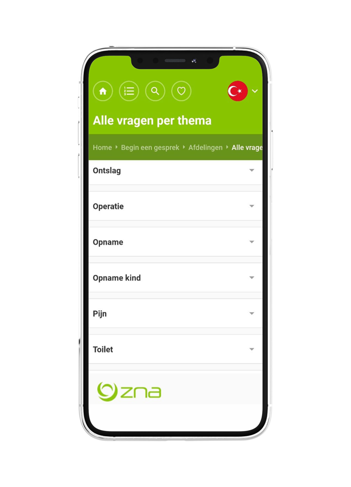ZNA taalapp: kies een van de 28 thema's.