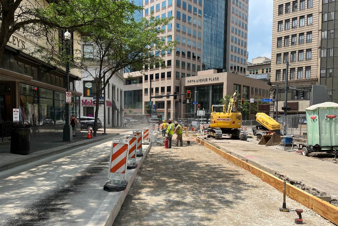 Work Zone at Fifth Avenue and Market Street where new concrete roadway will be poured on Saturday, June 22