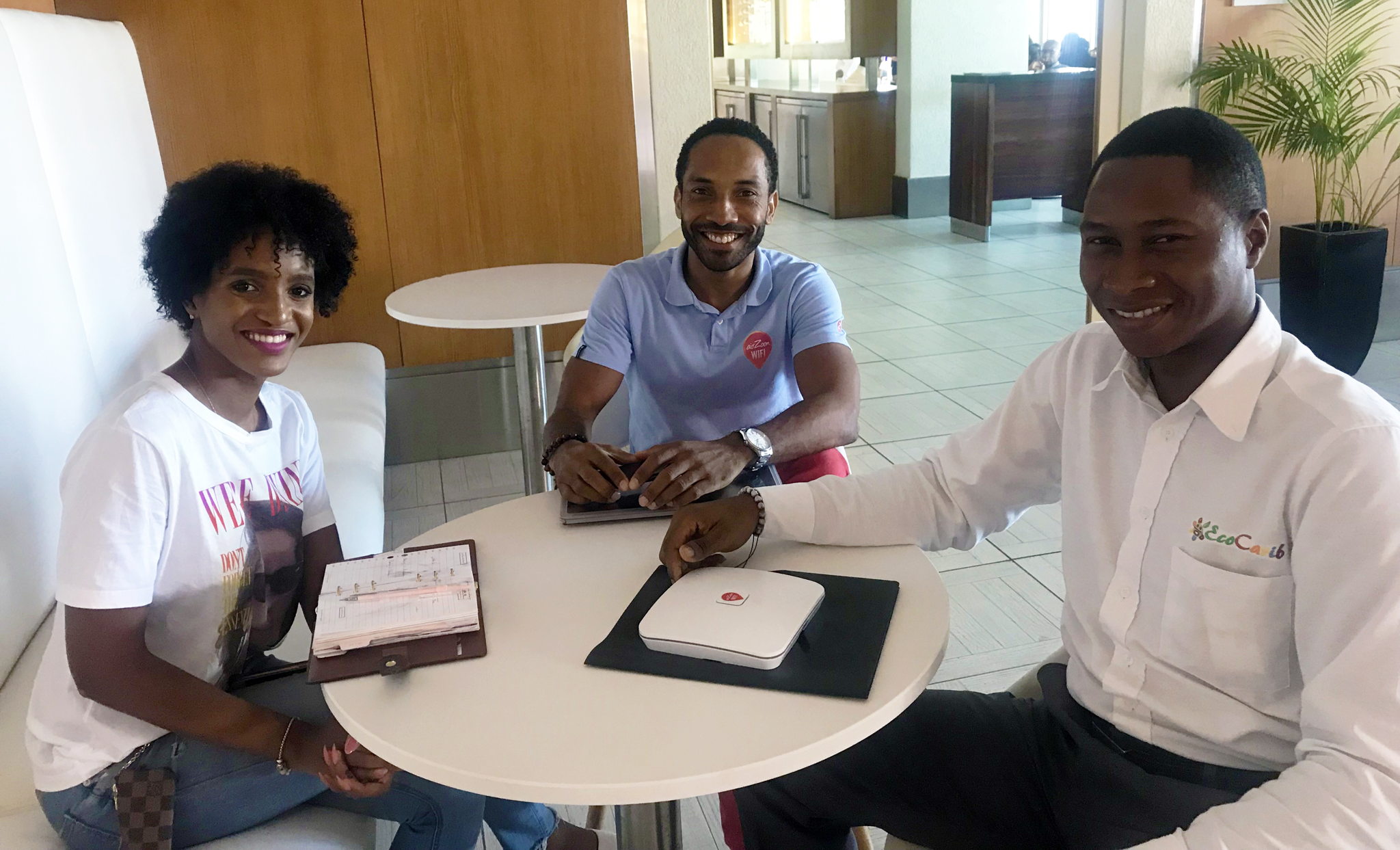 [L-R] Co-founder and Chief Operating Officer of Eco Carib Zaina Pamphile; Founder of airZoon Steve Bercy; ​ and Co-founder and Chief Executive Officer of Eco Carib Denell Florius.