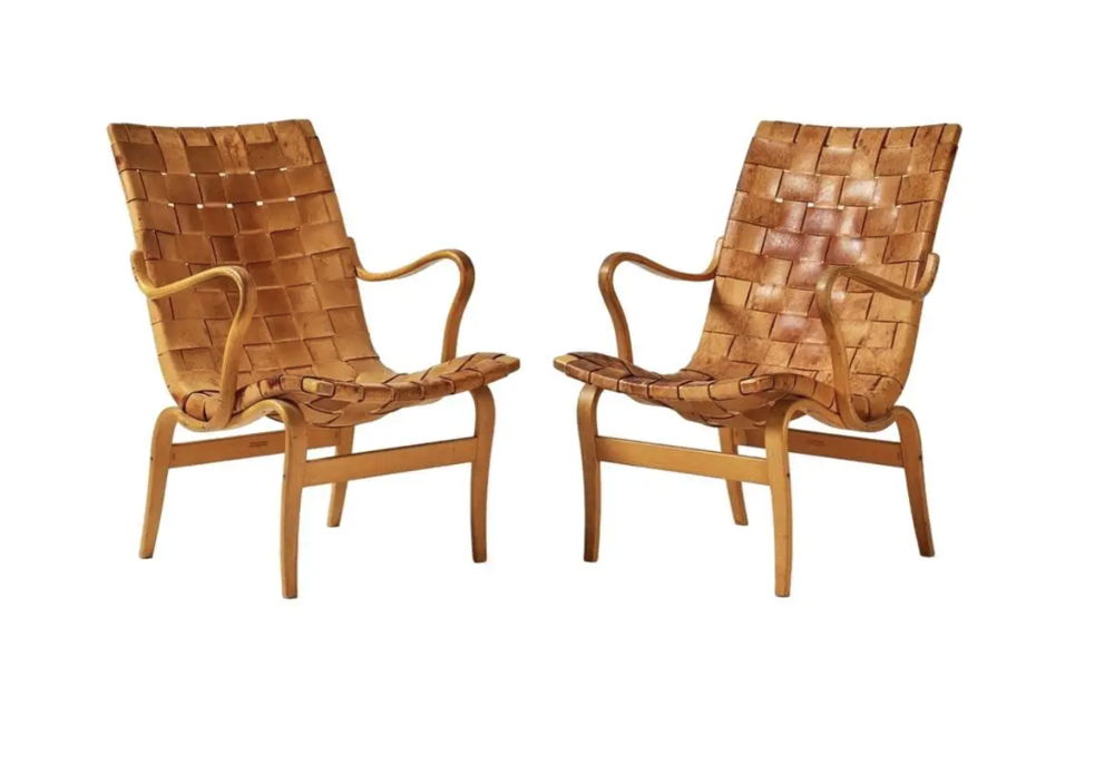 Pair of beechwood and patinated leather Easy Reading Chairs by Bruno Mathsson, $10,606 I www.1stdibs.com