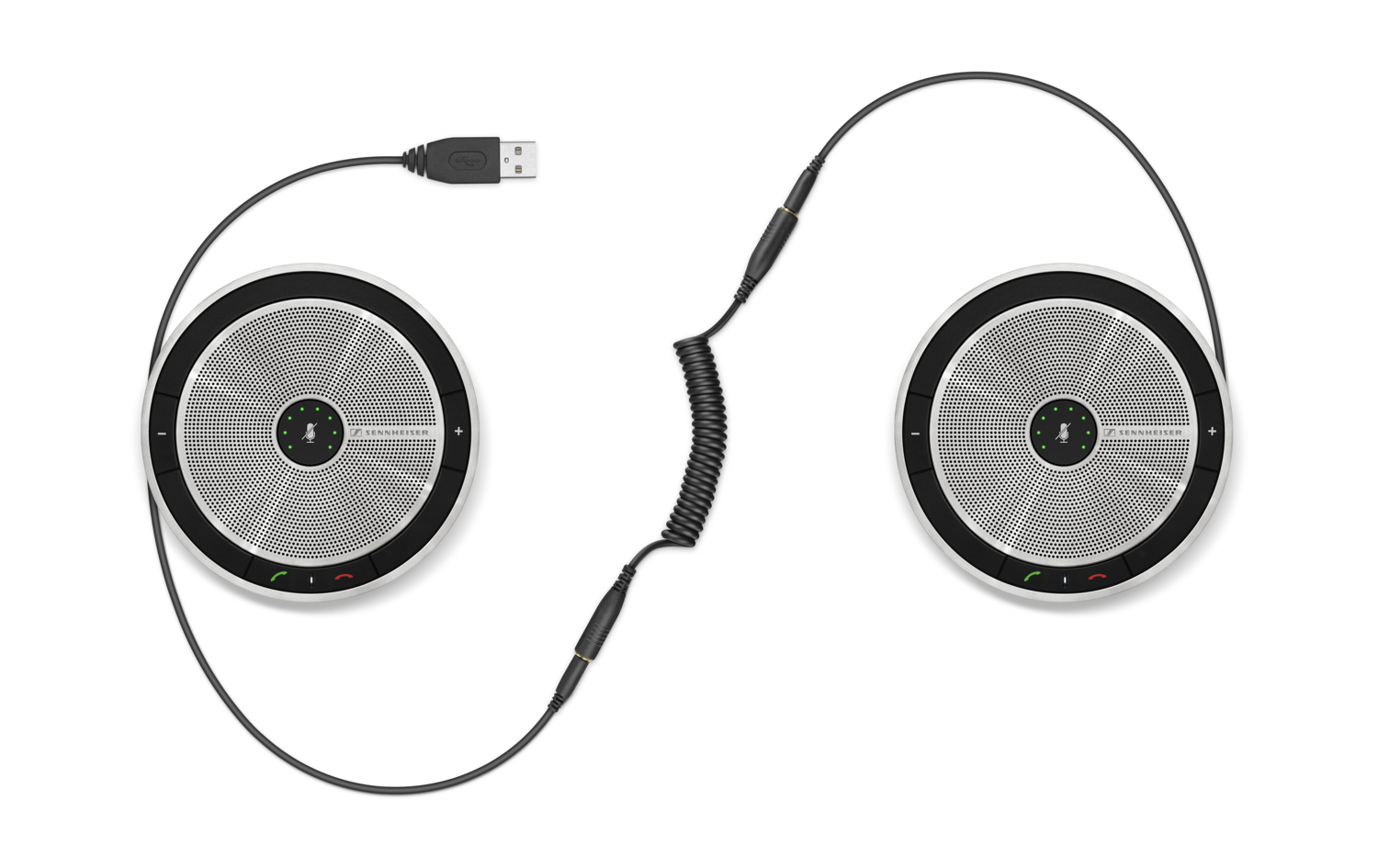 Die stilvolle Dual-Speakerphone-Lösung SP 220 mit erweiterter Reichweite für jeden Konferenzraum – damit noch mehr Anwender die erstklassige Klangqualität und Sprachverständlichkeit von Sennheiser erleben können.