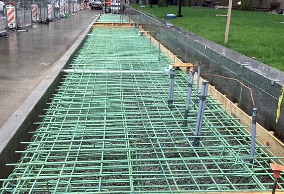 Green reinforced steel placed at Central Oakland Station Green reinforced steel placed at Central Oakland Station